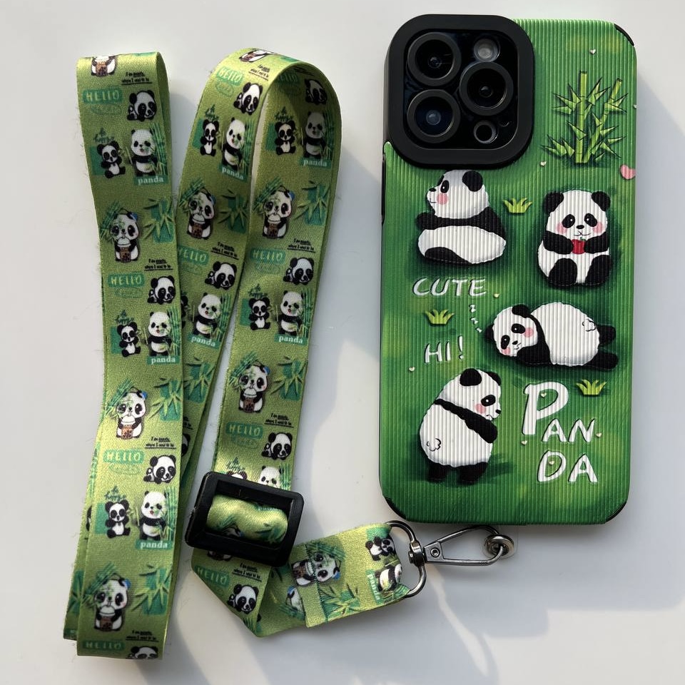 قاب آیفون Panda Cute کبریتی همراه با بند هدیه